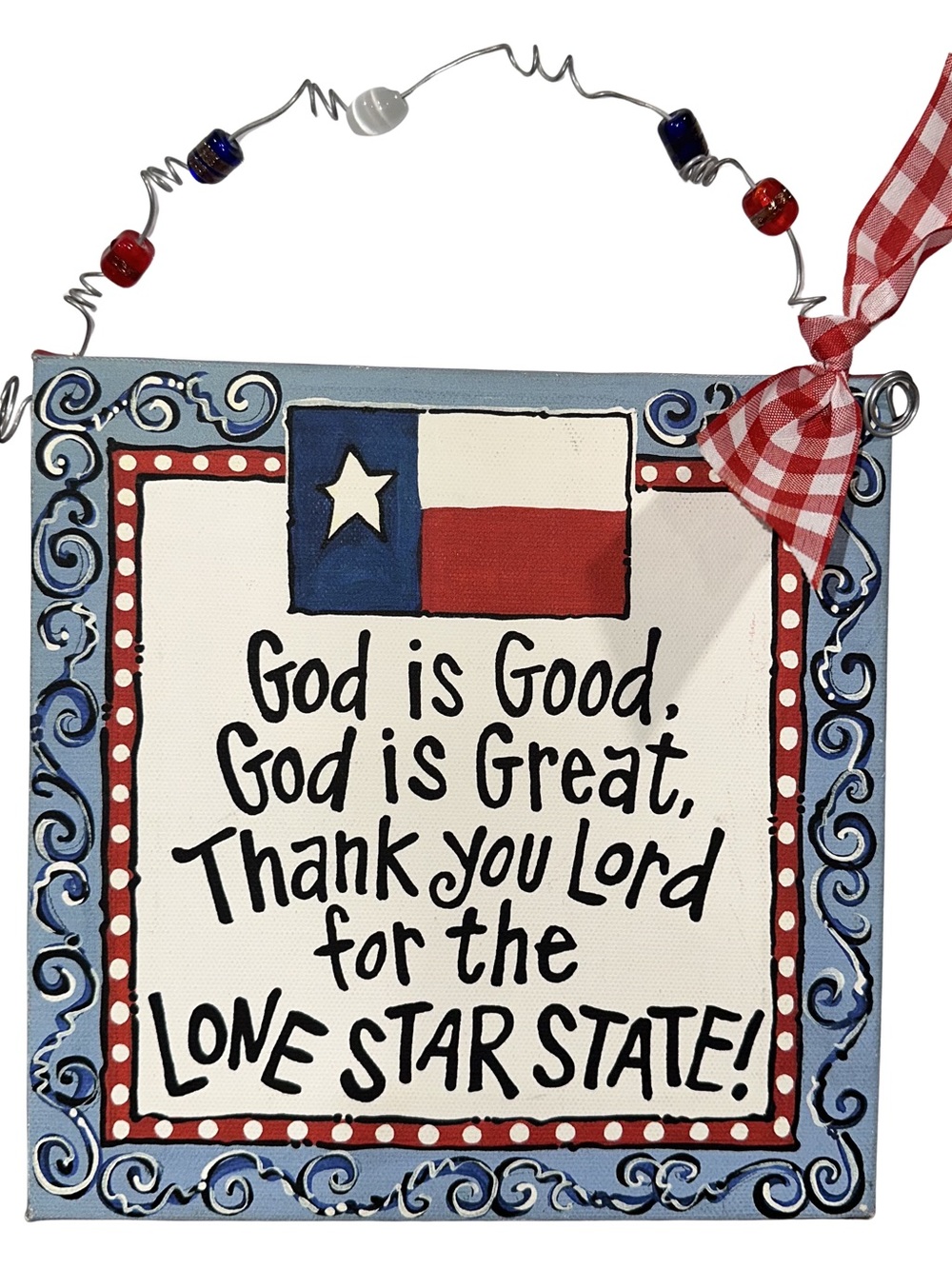 Red White Blue Glory Haus Lone Star State Sign Texas Flag Beaded Wire Hanger